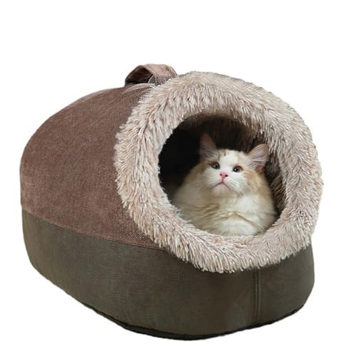 Kuschelhöhle für Katzen, Iglu-Haus für Haustiere, mit abnehmbarem Kissen, weiches Haustierbett für Katzen, Kätzchen, Welpen, Kaninchen, Kunstfell, warmes Haustierzelt, Nestbett (40 x 36 x 28 cm, von Monbaer