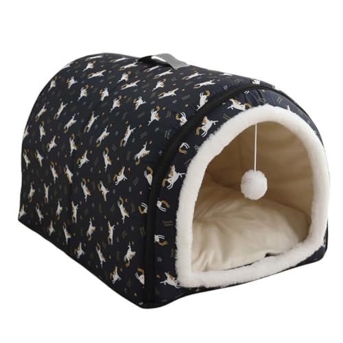 Monbaer Hundehütte, 2-in-1, faltbares, selbstwärmendes Hundebett mit abnehmbarem Kissen, für den Winter, warm, Iglu-Nest für Hunde, Welpen, Katzen, Größe S, 45 x 35 x 33 cm, Marineblau von Monbaer