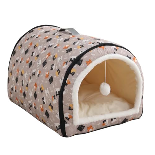 Monbaer Hundehütte, 2-in-1, faltbares, selbstwärmendes Hundebett mit abnehmbarem Kissen gegen Angst, Winter, warm, Haustierhöhle, beruhigendes Iglu-Nest für Hunde, Welpen, Katzen, Größe L, 65 x 45 x von Monbaer