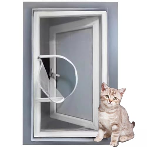 Monbaer Katzen-Fensterschutznetz, langlebig, für Balkon, Küche, Fenster, Schutz vor Mücken, Vögeln, Reißverschluss-Design von Monbaer