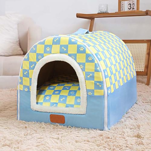 Pet House 2-in-1-Hundehütte, Katzenhöhle, warmes Schlafnest mit abnehmbarem Anti-Angstkissen, gemütliches Iglu-Haus, rutschfestes Haustierbett (XL, Blau) von Monbaer