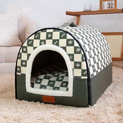 Pet House 2-in-1-Hundehütte, Katzenhöhle, warmes Schlafnest mit abnehmbarem Anti-Angstkissen, gemütliches Iglu-Haus, rutschfestes Haustierbett (XL, Grün) von Monbaer