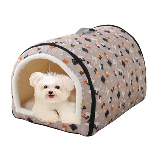 Pet House 2-in-1 faltbares Hundebett, geschlossenes warmes Hunde-Schlafnest mit abnehmbarem Kissen, Anti-Angst, weiches Haustier-beruhigendes Höhlenbett für Katzen, kleine, mittelgroße Hunde (S: 45 x von Monbaer