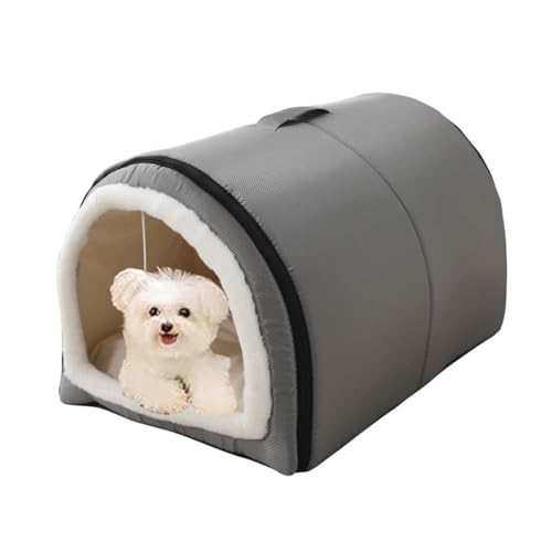 Pet House 2-in-1 faltbares Hundebett, geschlossenes warmes Hunde-Schlafnest mit abnehmbarem Kissen, Anti-Angst, weiches Haustier-beruhigendes Höhlenbett für Katzen, kleine, mittelgroße Hunde (S: 45 x von Monbaer