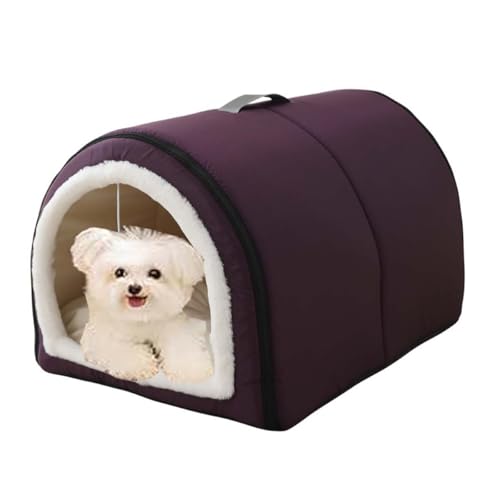 Pet House 2-in-1 faltbares Hundebett, geschlossenes warmes Hunde-Schlafnest mit abnehmbarem Kissen, Anti-Angst, weiches Haustier-beruhigendes Höhlenbett für Katzen, kleine, mittelgroße Hunde (S: 45 x von Monbaer