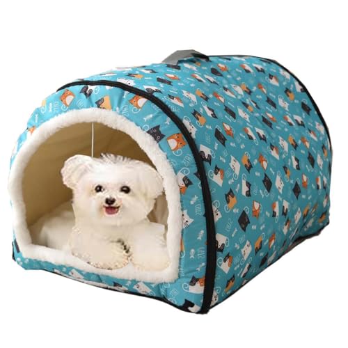 Pet House 2-in-1 faltbares Hundebett, geschlossenes warmes Hunde-Schlafnest mit abnehmbarem Kissen, Anti-Angst, weiches Haustier-beruhigendes Höhlenbett für Katzen, kleine, mittelgroße Hunde (XL: 75 x von Monbaer