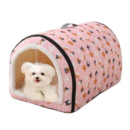 Pet House 2-in-1 faltbares Hundebett, geschlossenes warmes Hunde-Schlafnest mit abnehmbarem Kissen, Anti-Angst, weiches Haustier-beruhigendes Höhlenbett für Katzen, kleine, mittelgroße Hunde (XL: 75 x von Monbaer