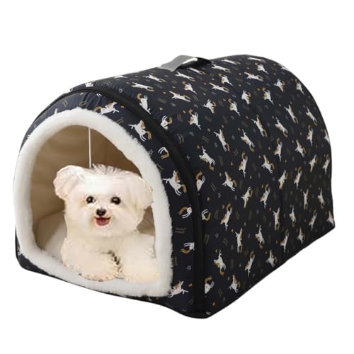 Pet House 2-in-1 faltbares Hundebett, geschlossenes warmes Hunde-Schlafnest mit abnehmbarem Kissen, Anti-Angst, weiches Haustier-beruhigendes Höhlenbett für Katzen, kleine, mittelgroße Hunde (XL: 75 x von Monbaer