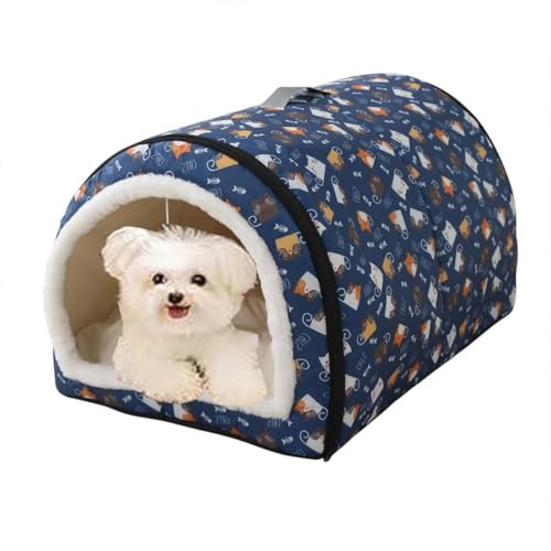 Pet House 2-in-1 faltbares Hundebett, geschlossenes warmes Hunde-Schlafnest mit abnehmbarem Kissen, Anti-Angst, weiches Haustier-beruhigendes Höhlenbett für Katzen, kleine, mittelgroße Hunde (XL: 75 x von Monbaer