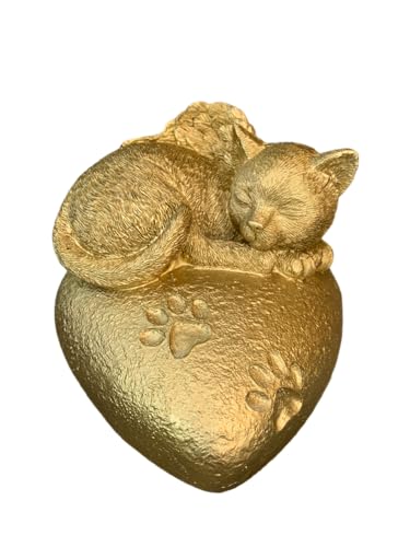 Monello Katzenurne Katze auf Herz bis ca. 9 kg Tiergewicht individuelle Gravur auf Wunsch Katzenurne für Zuhause (Gold) von Monello