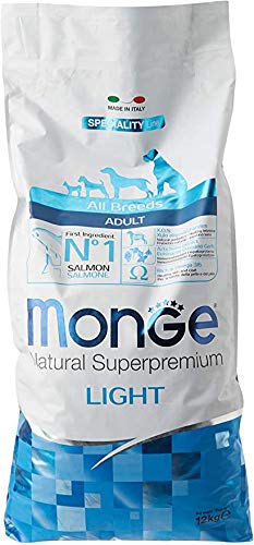 MONGE ALL BREED ADULT LIGHT 12 kg (Lachs und Reis) - Super Premium Lachs Kroketten für erwachsene Hunde, Monoprotein, 100% natürlich von Monge