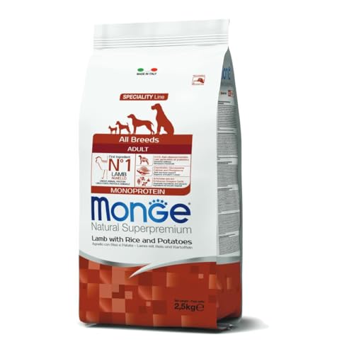 Monge Natural Superpremium Adult Lamb, Rice and Potatoes, Hundefutter für alle Rassen (Trockenfutter für Hunde mit Lamm, Reis & Kartoffeln, sehr Ballaststoff- & Vitaminreich, 2,5 kg) von Monge