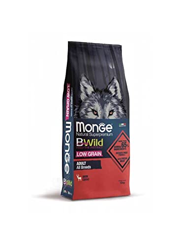 Monge BWILD Adult Deer, Hundefutter für alle Rassen (Trockenfutter für Hunde mit magerem Hirschfleisch, Hunde Trockenfutter mit wenig Getreide, sehr Ballaststoff- & Vitaminreich, Inhalt: 12 kg) von Monge