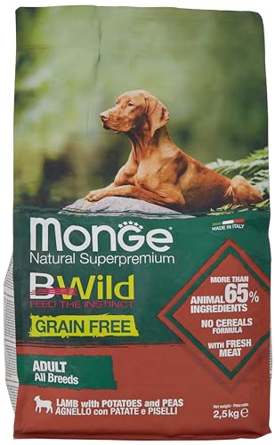 Monge BWILD Adult Lamb, POTATOS and PEAS, Hundefutter für alle Rassen (Trockenfutter für Hunde mit Lamm, Kartoffeln & Erbsen, wenig Getreide, sehr Ballaststoff- & Vitaminreich, Inhalt: 12 kg) von Monge