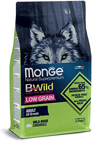 Monge BWILD Adult WILD, Hundefutter für alle Rassen (Trockenfutter für Hunde mit Wildschweinfleisch, Hunde Trockenfutter mit wenig Getreide, sehr Ballaststoff- & Vitaminreich, Inhalt: 12 kg) von Monge