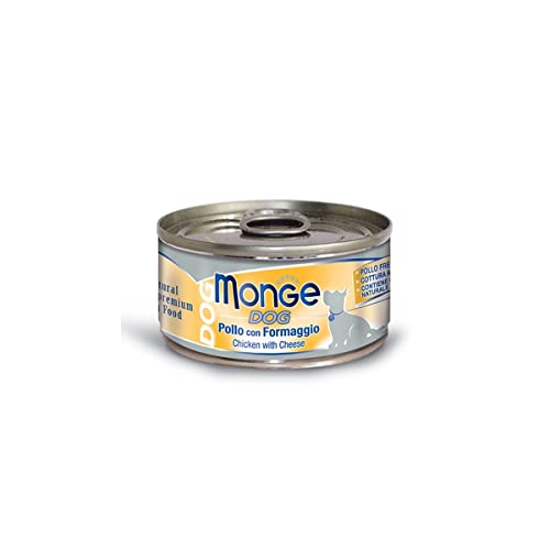 Monge Dog Adult, Nassfutter für Hunde (Hundefutter aus Huhn mit Käse, Ergänzungsfuttermittel, Dosenfutter ohne Farbstoffe oder Konservierungsstoffe, glutenfrei, 95 g) von Monge