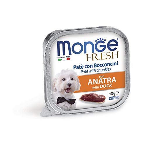 Monge Fresh Duck, Nassfutter für Hunde (Nassfutter aus Ente, hochwertige Qualität, ohne Farb- und Konservierungsstoffe, geringer Zuckergehalt, schmackhaftes Hundefutter, 100 g) von Monge