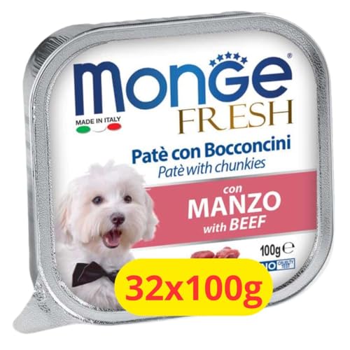 Monge Fresh Feuchte Hundepastete mit Leckerli mit Rindfleisch - 32 x 100 g von Monge