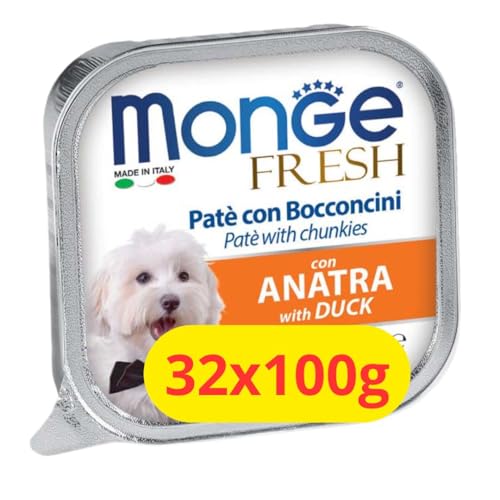 Monge Fresh Feuchte Hundepastete mit Leckerlis mit Ente - 32 x 100 g von Monge