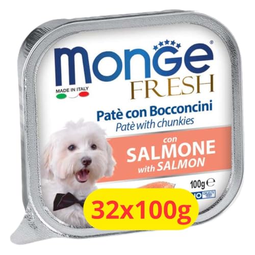 Monge Fresh Feuchte Hundepastete mit Leckerlis mit Lachs - 32 x 100 g von Monge