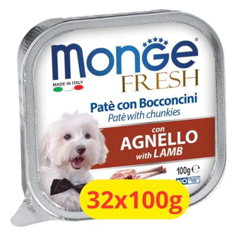 Monge Fresh Feuchte Hundepastete mit Leckerlis mit Lamm - 32 x 100 g von Monge