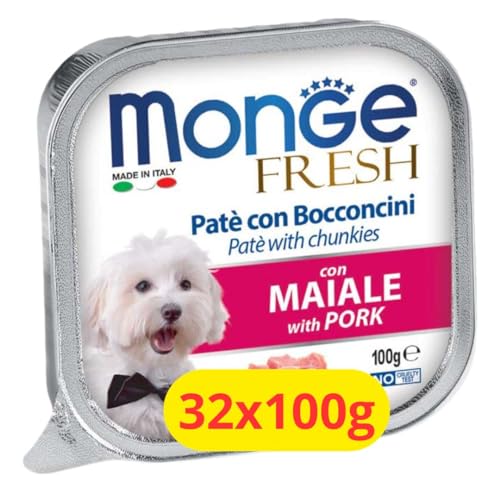 Monge Fresh Pastete mit Leckerli Hund mit Schweinefleisch - 32 x 100 g von Monge