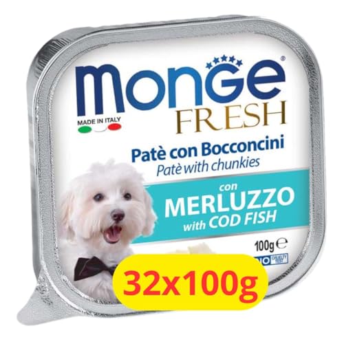 Monge Fresh Pastete mit feuchten Leckerlis Hund mit Kabeljau - 32 x 100 g von Monge