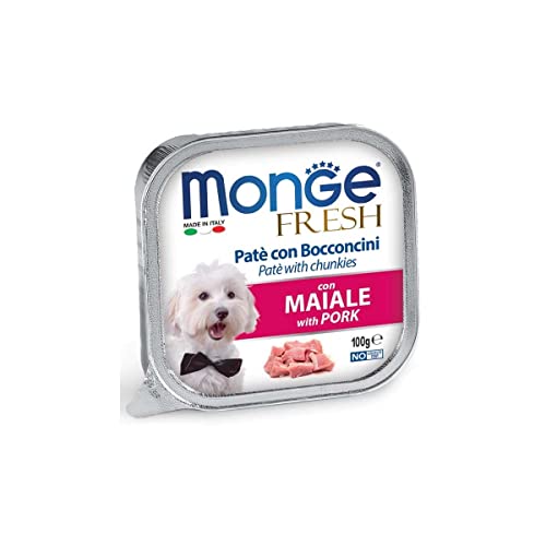 Monge Fresh Pork, Nassfutter für Hunde (Nassfutter aus Schwein, hochwertige Qualität, ohne Farb- und Konservierungsstoffe, gut verdauliches Hundefutter, 100 g) von Monge