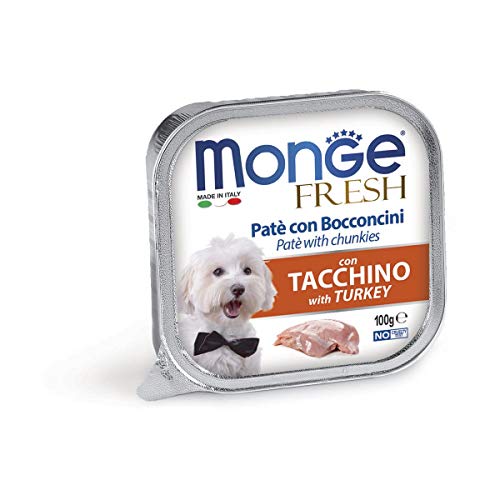 Monge Fresh Turkey, Nassfutter für Hunde (Hundefutter aus frischer Pute, hochwertige Qualität, ohne Zusatz von Konservierungsstoffen, geringer Zuckergehalt, schmackhaftes Futter für Hunde, 100 g) von Monge