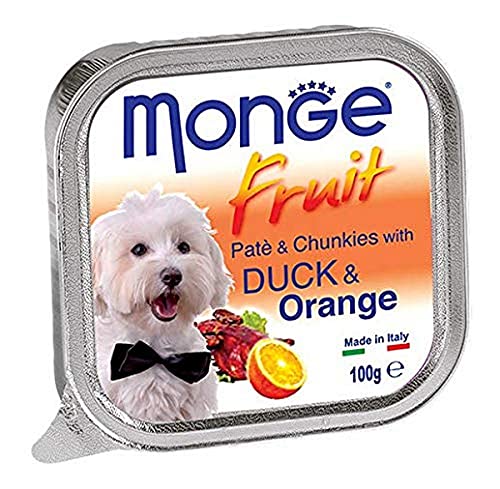 Monge Fruit Adult Duck and ORANGE, Hundefutter für alle Rassen (Nassfutter für Hunde, Hundefutter mit Ente und Orange, Vitaminreich, ohne Farb- und Konservierungsstoffe, 100 g) von Monge
