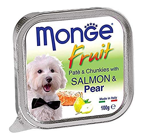 Monge Fruit Adult Salmon and PEAR, Hundefutter für alle Rassen (Nassfutter für Hunde, Hundefutter mit Lachs und Birne, Vitaminreich, ohne Farb- und Konservierungsstoffe, 100 g) von Monge