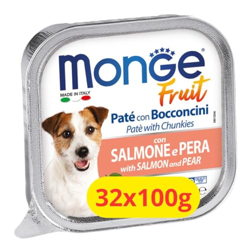 Monge Fruit Nassfutter Hund Pastete und Leckerlis mit Lachs und Birne - 32 x 100 g von Monge