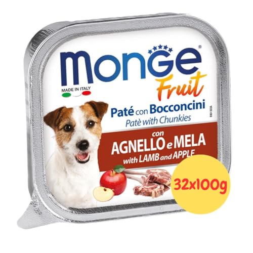 Monge Fruit Nassfutter Hund Pastete und Leckerlis mit Lamm und Apfel - 32 x 100 g von Monge