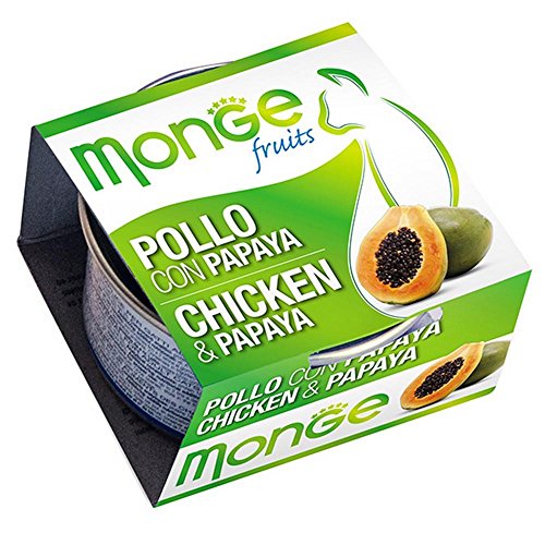 Monge Fruits Adult Chicken and Papaya, Nassfutter für Erwachsene Katzen (Katzenfutter aus Huhn und Papaya, Vitaminquelle, schmackhafte Rezeptur, ohne Farb- und Konservierungsstoffe, 80 g) von Monge