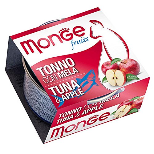 Monge Fruits Adult Chicken with Apple, Nassfutter für Katzen (Ergänzungsfuttermittel aus Huhn und Apfel, ohne Zuckerzusatz, Unterstützung des Darmwohlbefindens, ohne Zusatz von Farbstoffen, 80 g) von Monge