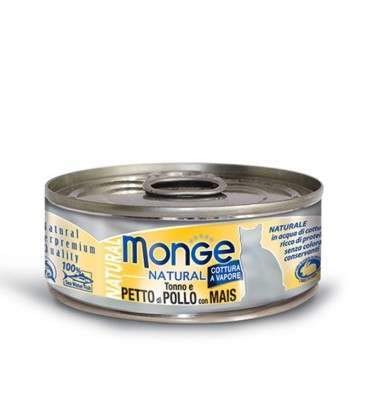 Monge Fruits Adult Tuna and Chicken Breast with Corn, Nassfutter für Katzen (Katzenfutter aus Thunfisch, Huhn und Mais, ohne Zuckerzusatz, hochwertiges Dosenfutter, ohne Zusatz von Farbstoffen, 80 g) von Monge