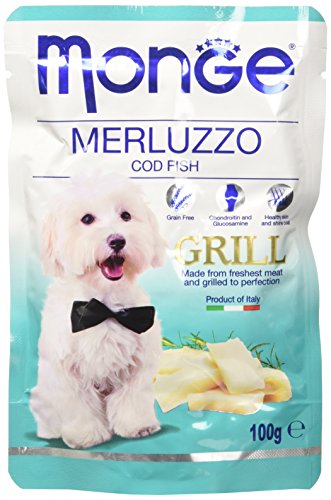 Monge Grill MERLUZZO Nassfutter für Hunde (getreidefreies Hundefutter mit Kabeljau, hochwertiges Hundefeuchtfutter mit frischem Fleisch, Nassfutter Hund, sehr Ballaststoff- & Vitaminreich, 100 g) von Monge