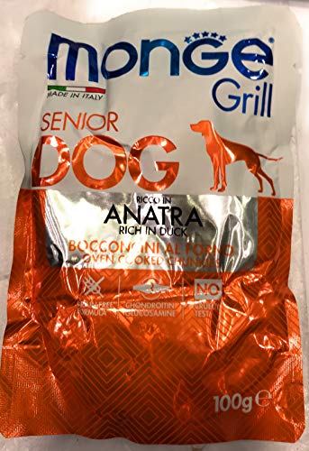 Monge Grill Senior Duck, Trockenfutter für ältere Hunde (Hundefutter aus gebackener Ente, hochwertige Rezeptur, Unterstützung der Gelenke, getreidefrei, 400 g) von Monge