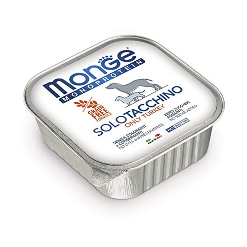 Monge Monoproteico, Nassfutter für Hunde (Hundefutter aus frischem Truthahn, hohe Qualität, ohne Zuckerzusatz, Farbstoffe oder Konservierungsstoffe, sehr Ballaststoff- & Vitaminreich, 150 g) von Monge