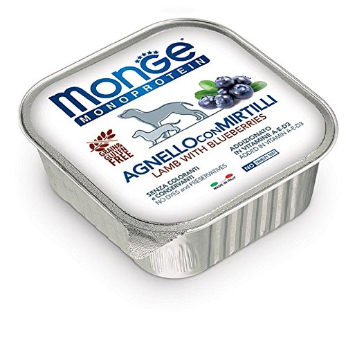 Monge Monoprotein Lamb with Blueberries, Nassfutter für Hunde (Nassfutter aus Lamm mit Heidelbeeren, ohne Farbstoffe, Konservierungsstoffe und Zuckerzusatz, getreidefreies Hundefutter, 150 g) von Monge