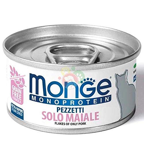 Monge Monoprotein Pork, Nassfutter für Katzen (schmackhaftes Katzenfutter aus Schwein, ausgewogenes Nassfutter, hochverdauliches Futter, hochwertige Rezeptur, Eiweißquelle, getreidefrei, 80 g) von Monge