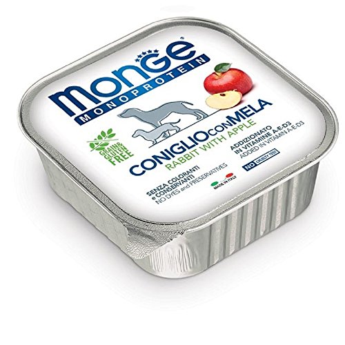 Monge Monoprotein Rabbit with Apple, Nassfutter für Hunde (Nassfutter aus Kaninchen mit Apfel, ohne Farbstoffe, Konservierungsstoffe und Zuckerzusatz, getreidefreies Hundefutter, 150 g) von Monge