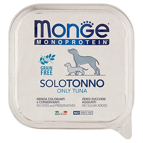 Monge Monoprotein Tuna, Nassfutter für Hunde (Hundefutter aus Thunfisch, mit Vitamin A-E-D3-Komplex und Mikronährstoffen, schmackhafte Rezeptur, ohne Konservierungsstoffe, getreidefrei, 80 g) von Monge