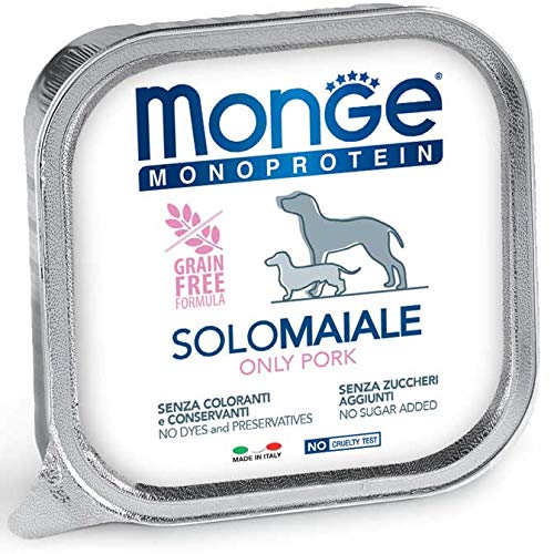 Monge Nassfutter für Hunde, Mono-Protein, 100 % Schwein, 150 x 24 g von Monge