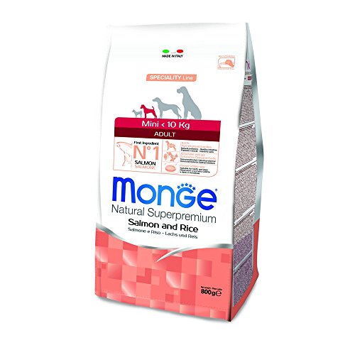 Monge Natural Superpremium ADULT MINI SALMON AND RICE, Hundefutter für alle Rassen (Trockenfutter für Hunde unter 10kg, mit Lachs & Reis, sehr Ballaststoff- & Vitaminreich, 0,8 kg) von Monge