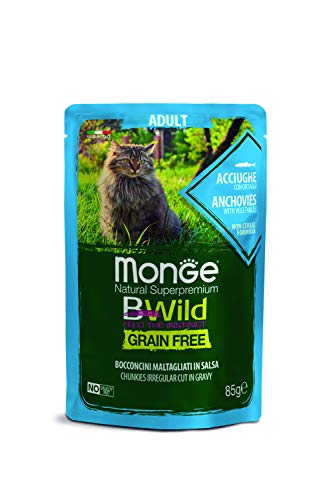 Monge Natural Superpremium Adult ANCHOVIES with Vegetables, Katzenfutter für alle Rassen (Nassfutter für Katzen mit Sardellen und Gemüse, sehr Ballaststoff- & Vitaminreich, getreidefrei, 85 g) von Monge