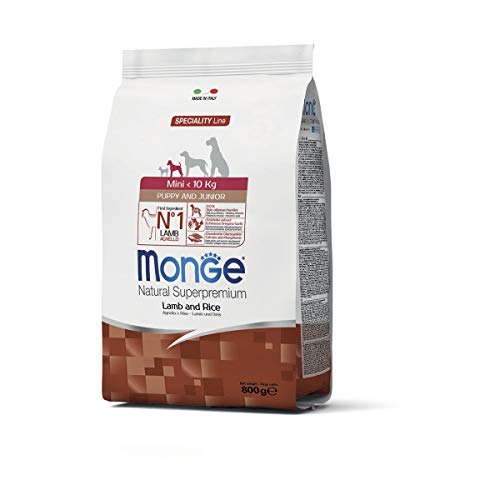 Monge Natural Superpremium Adult Mini Lamb and Rice, Hundefutter für alle Rassen (Trockenfutter für Hunde unter 10 kg, mit Lamm & Reis, sehr Ballaststoff- & Vitaminreich, 0,8 kg) von Monge