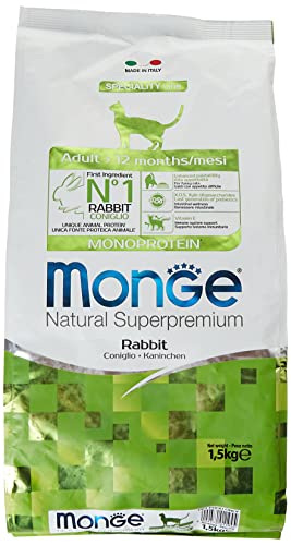 Monge Natural Superpremium Adult Rabbit, Nassfutter für Erwachsene Katzen (Nassfutter aus Kaninchen, reich an Ballaststoffen, ohne Farb- und Konservierungsstoffe, Katzenfutter, 1,5 kg) von Monge