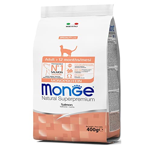 Monge Natural Superpremium Adult Salmon, Nassfutter für Erwachsene Katzen (Nassfutter aus Lachs, reich an Ballaststoffen, ohne Farb- und Konservierungsstoffe, Katzenfutter, 1,5 kg) von Monge