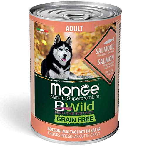 Monge Natural Superpremium Adult Salmon with Pumpkin and Zucchini, Hundefutter für alle Rassen (Nassfutter für Hunde, Lachs mit Kürbis und Zucchini, getreidefrei, 400 g) von Monge